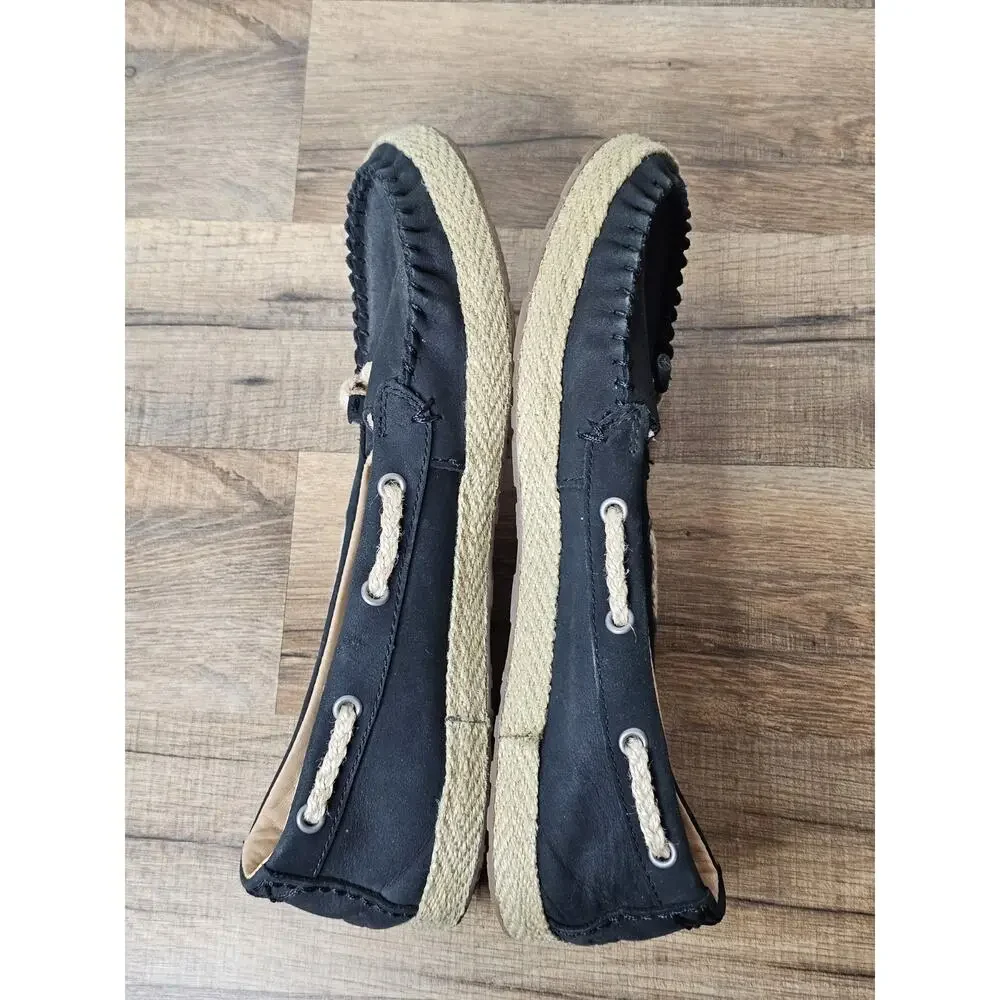 Ugg Australia Women's Black Chivon Leather Moccasin Flat Shoes 8.5 Nautical